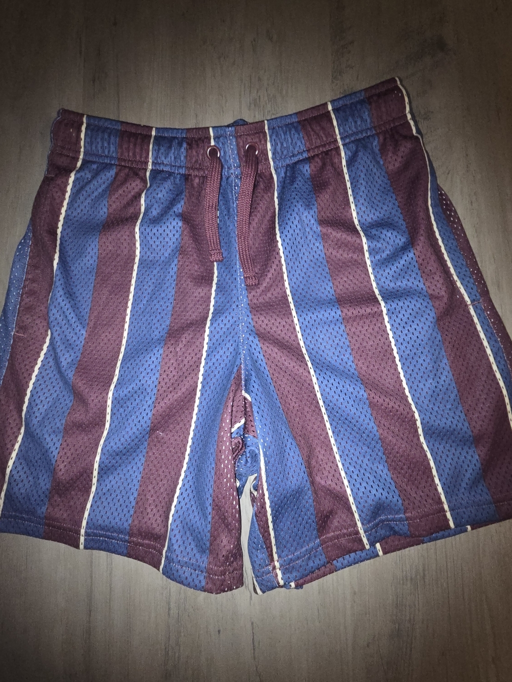 DSG Burgundy and Blue Striped Mesh Athletic Shorts